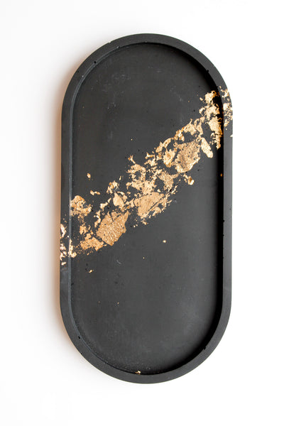 Luxury Black and Gold Oval Stone Tray
