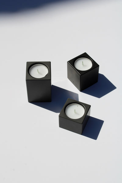 Set of 3 handmade rectangular tealight holders in grey—minimalist decor ideal for modern, Scandinavian interiors.
