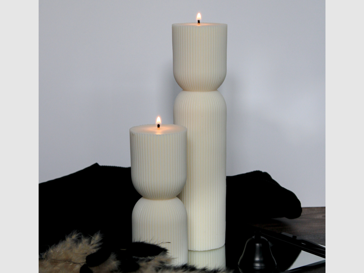 Tall Pillar Decorative Candle Set | Soy Wax Gift Set | Large Ribbed Decorative Candles