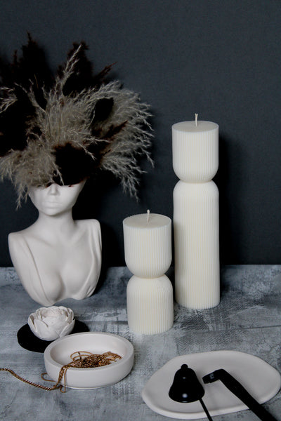 Tall Pillar Decorative Candle Set | Soy Wax Gift Set | Large Ribbed Decorative Candles