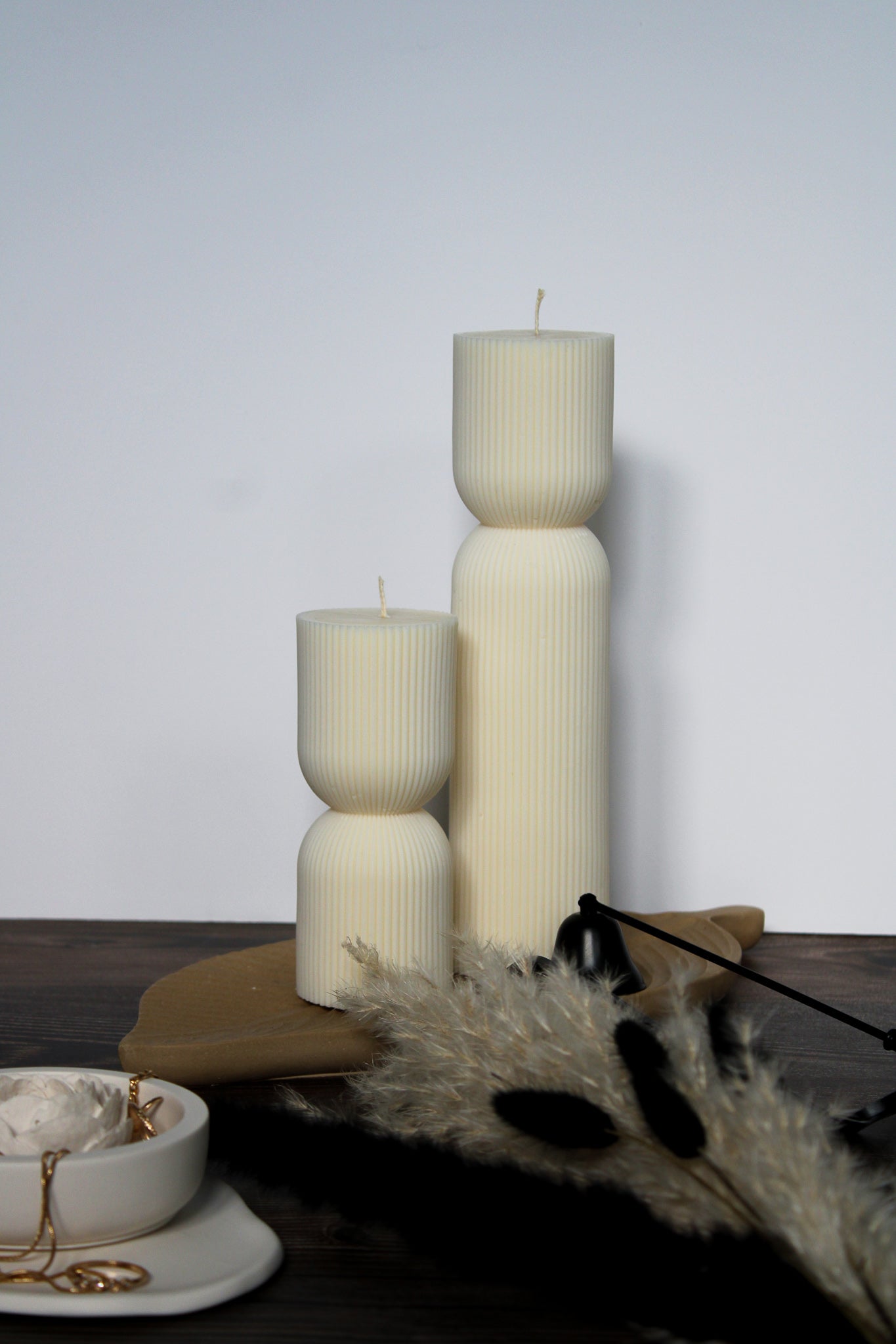 Tall Pillar Decorative Candle Set | Soy Wax Gift Set | Large Ribbed Decorative Candles