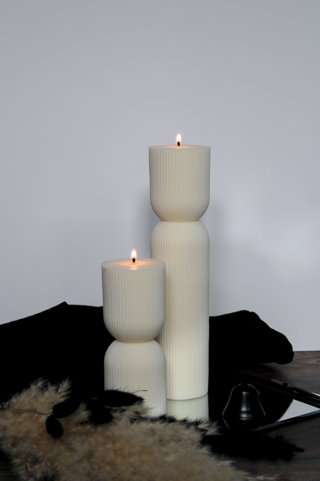 Tall Pillar Decorative Candle Set | Soy Wax Gift Set | Large Ribbed Decorative Candles