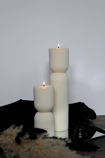 Tall Pillar Decorative Candle Set | Soy Wax Gift Set | Large Ribbed Decorative Candles