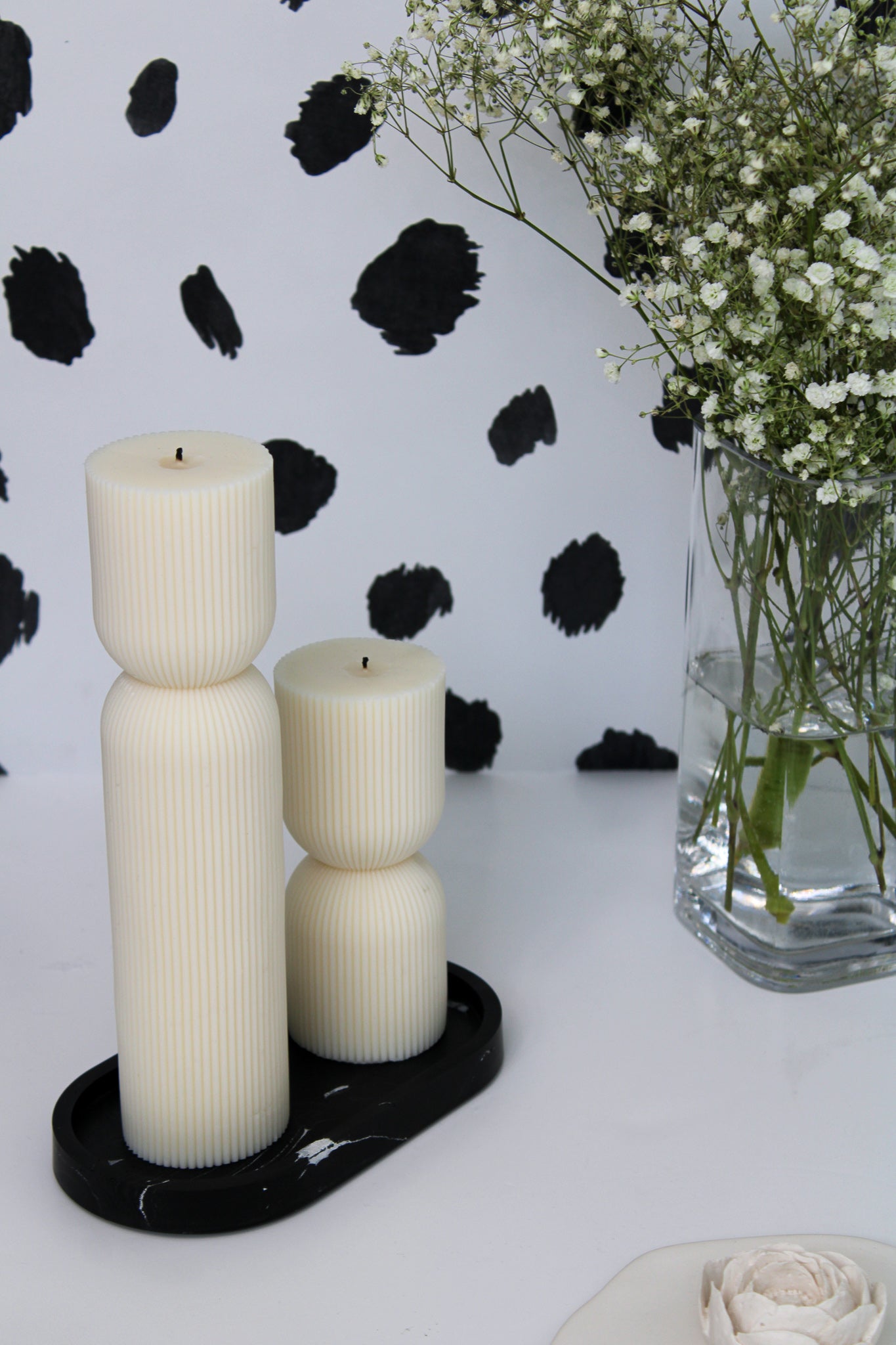 Tall Pillar Decorative Candle Set | Soy Wax Gift Set | Large Ribbed Decorative Candles