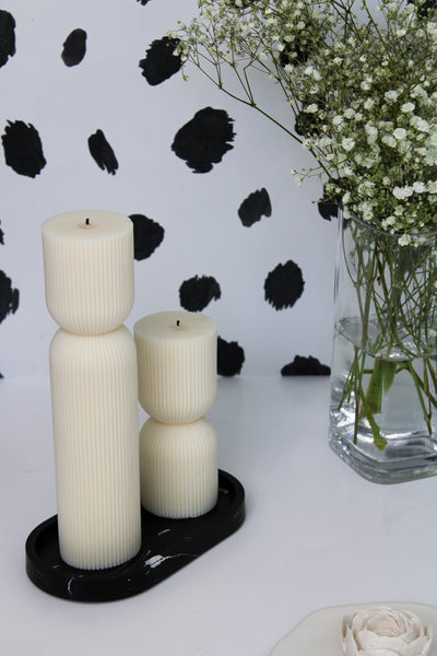 Tall Pillar Decorative Candle Set | Soy Wax Gift Set | Large Ribbed Decorative Candles