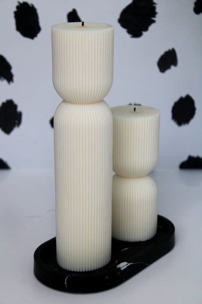 Tall Pillar Decorative Candle Set | Soy Wax Gift Set | Large Ribbed Decorative Candles