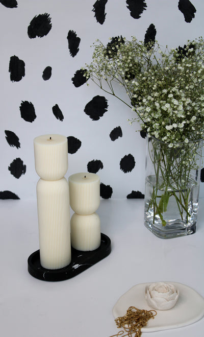 Tall Pillar Decorative Candle Set | Soy Wax Gift Set | Large Ribbed Decorative Candles