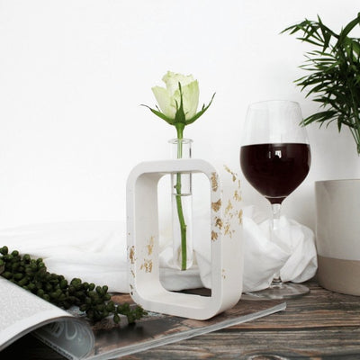 Rectangular Mini Ceramic Vase | White and Gold Vase | Pascal Studio UK