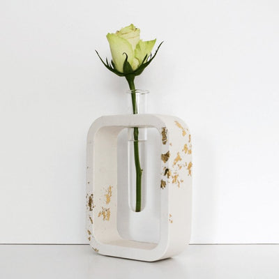 Rectangular Mini Ceramic Vase | White and Gold Vase | Pascal Studio UK